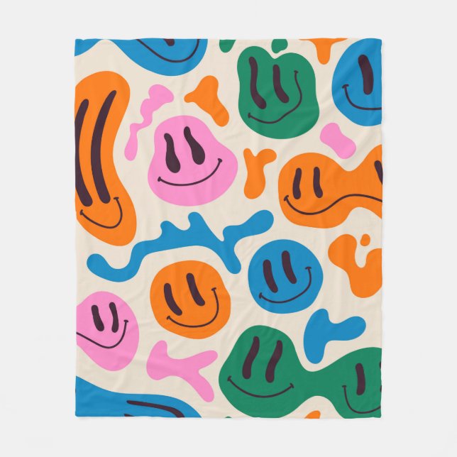 Various colourful melting smiling Faces. Lava lamp Fleece Blanket (Front)