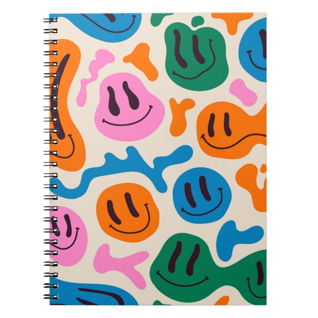 Various colourful melting smiling Faces. Lava lamp Notebook (Front)