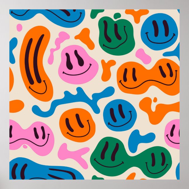 Various colourful melting smiling Faces. Lava lamp Poster (Front)