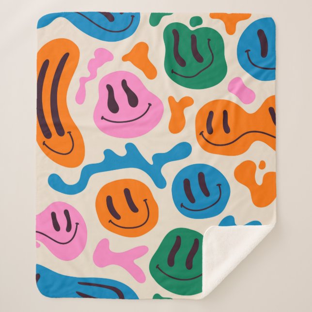 Various colourful melting smiling Faces. Lava lamp Sherpa Blanket (Front)