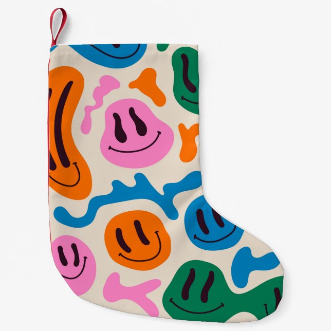 Various colourful melting smiling Faces. Lava lamp Small Christmas Stocking (Front)