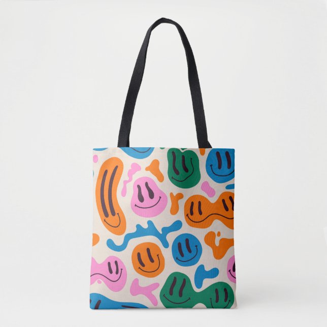Various colourful melting smiling Faces. Lava lamp Tote Bag (Front)