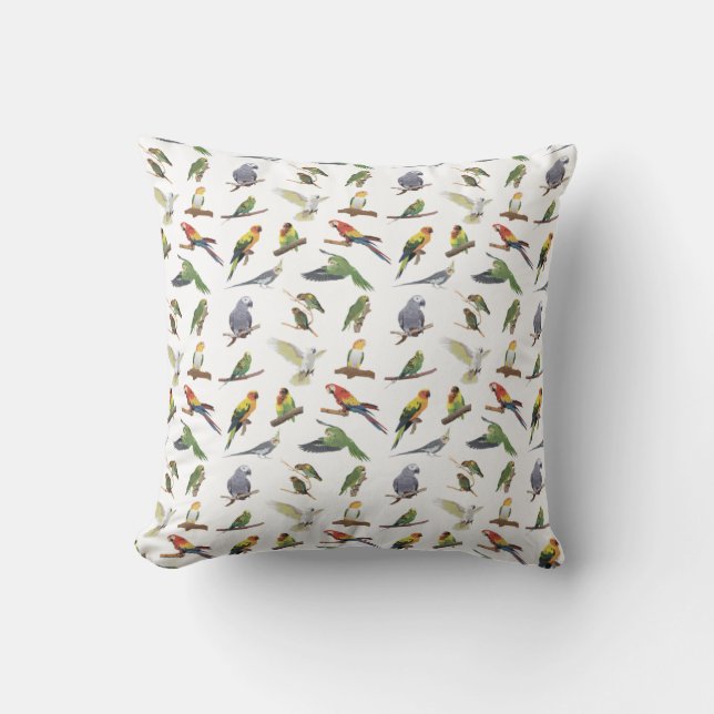 Various Colourful Parrots Cushion (Front)