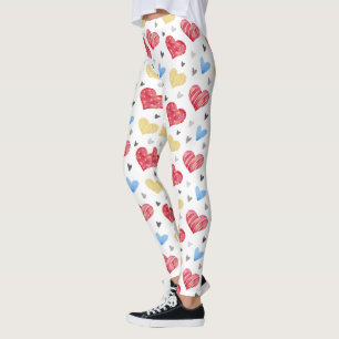 Various Colours Valentines Hearts Pattern Leggings