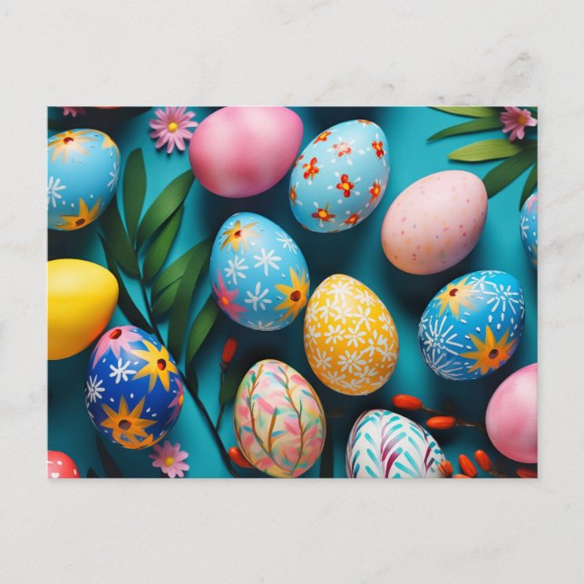 Various Cute Decorative Happy Easter Eggs Postcard (Front)