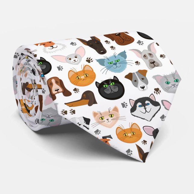 Various dogs cats pattern tie (Rolled)