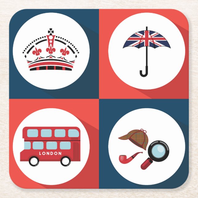 Various England Symbols Square Paper Coaster (Front)