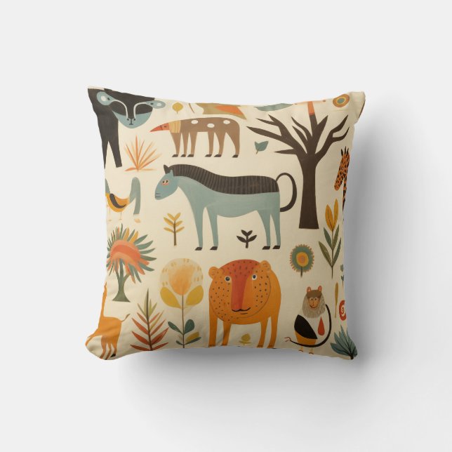 Various fantasy animals and plants cushion (Front)