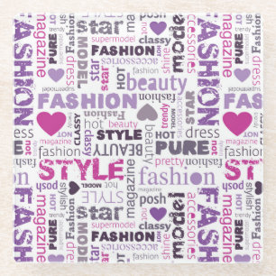 Various Fashion and Style Words in a Collage Glass Coaster