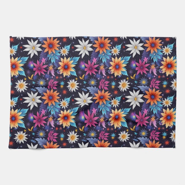 Various Flowers in Shades Pattern-24192 Tea Towel (Horizontal)