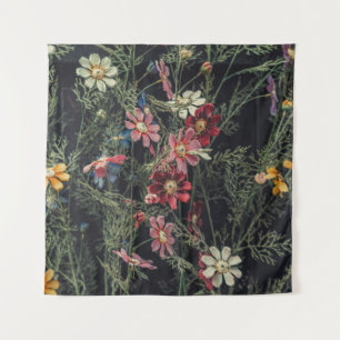 Various flowers on the black wooden background. Ab Tapestry
