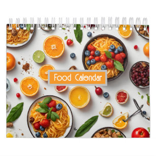 Various food on table calendar