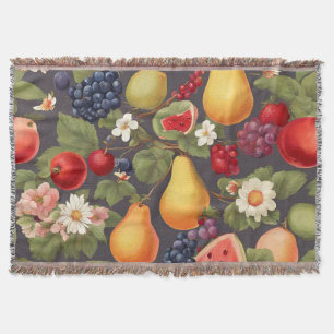 Various Fruits, Lush Leaves and Wonderful Flowers Throw Blanket