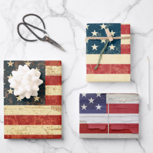 Various Grungy American Flag of the USA Wrapping Paper Sheet