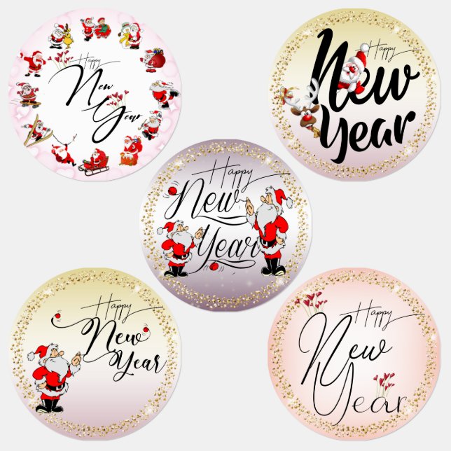 Various labels with dad Noel and happy year (Group)