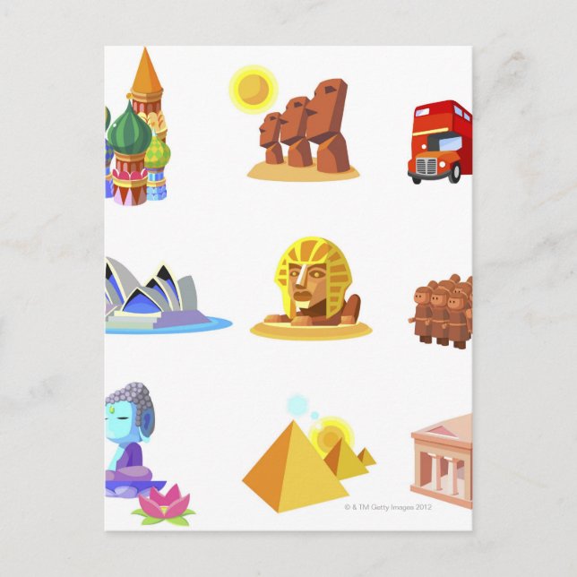 Various monuments of world postcard (Front)