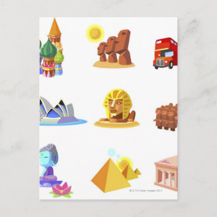 Various monuments of world postcard