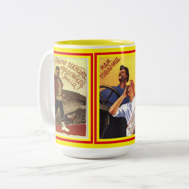Various Old Classic 1939 Soviet Posters Two-Tone Coffee Mug (Front Left)