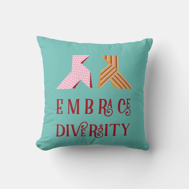 Various Paper Bow Couple Embrace Diversity Quote Cushion (Front)