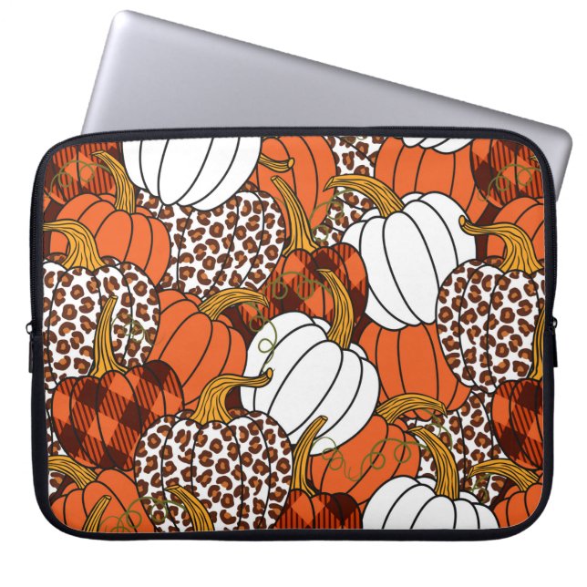 Various pumpkins. Leopard, orange, white and buff Laptop Sleeve (Front)