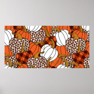 Various pumpkins. Leopard, orange, white and buff Poster