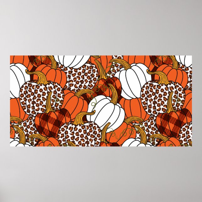  Various pumpkins. Leopard, orange, white and buff Poster (Front)