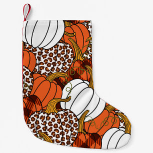 Various pumpkins. Leopard, orange, white and buff Small Christmas Stocking