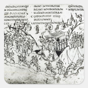 Various scenes illustrating a psalm 2 square sticker