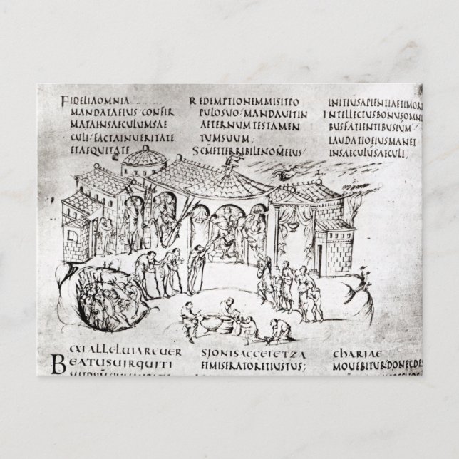 Various scenes illustrating a psalm postcard (Front)