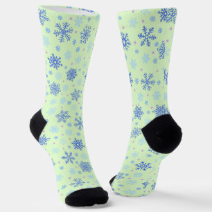 Various Shapes Snowflake Green Pastel Spring Green Socks