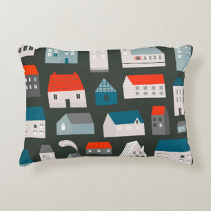 Various small tiny houses. Paper cut style. Flat d Decorative Cushion