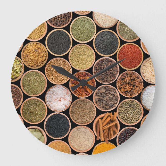 Various spices and food ingredients large clock (Front)