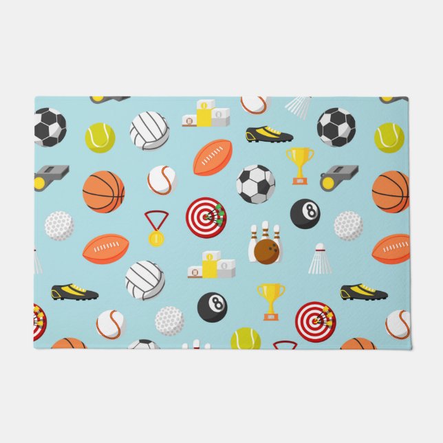 Various sports elements pattern colourful doormat (Front)