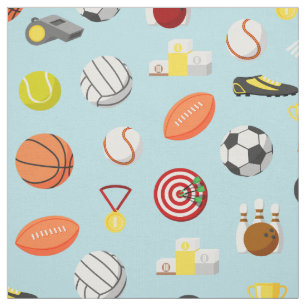 Various sports elements pattern colourful fabric