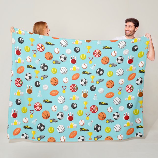 Various sports elements pattern colourful fleece blanket (In Situ)