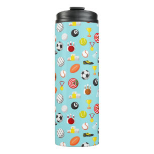 Various sports elements pattern colourful thermal tumbler