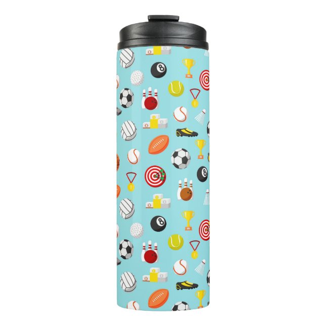 Various sports elements pattern colourful thermal tumbler (Front)