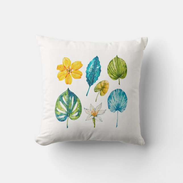 Various tropical flowers leaves cushion (Front)