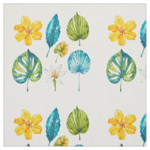 Various tropical flowers leaves fabric