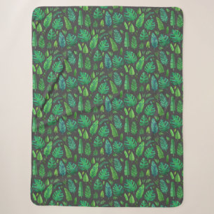 Various tropical leaves sherpa blanket