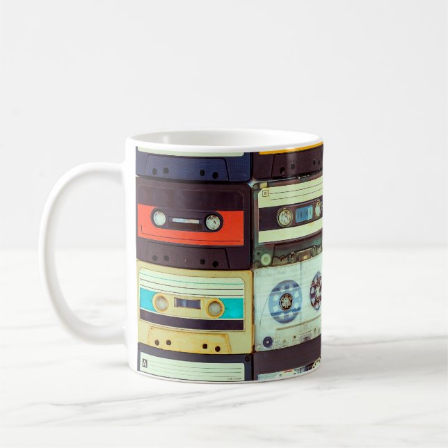 Various vintage audio cassettes coffee mug (Left)