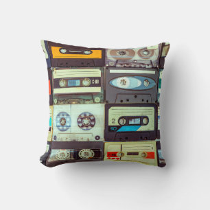 Various vintage audio cassettes cushion