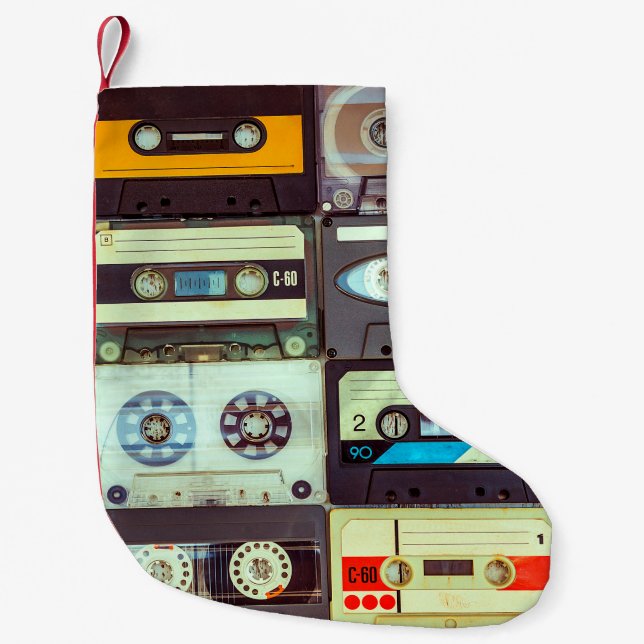 Various vintage audio cassettes small christmas stocking (Front)