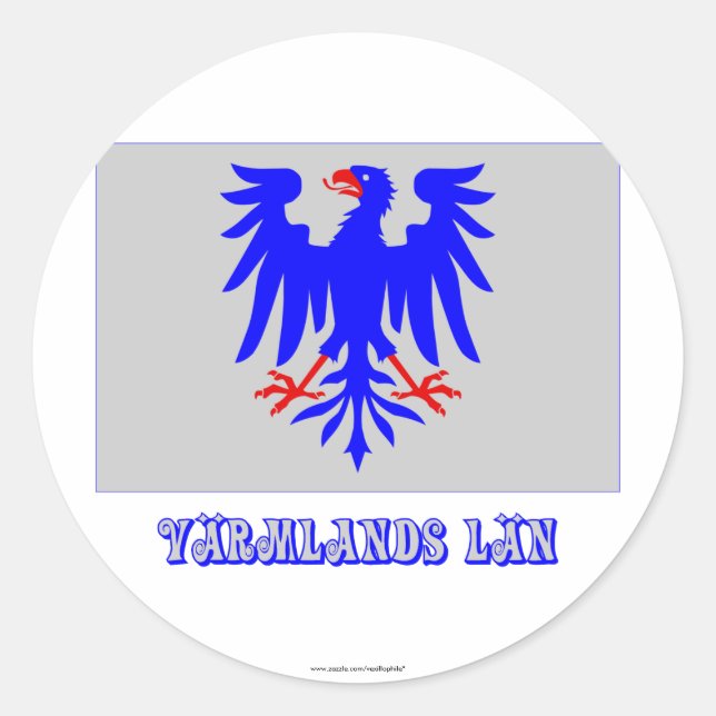 Värmlands län flag with name classic round sticker (Front)