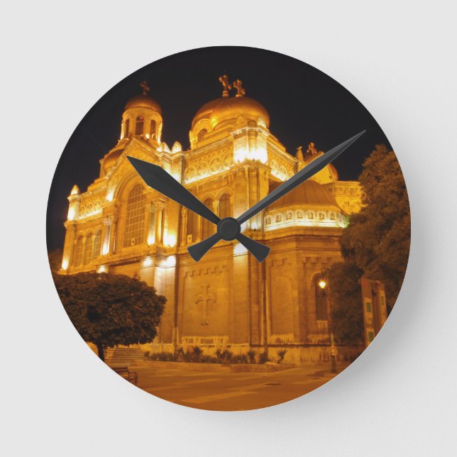 Varna Cathedral At Night Round Clock (Front)