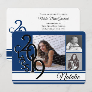 Varsity Blue 2019 Graduation Tri Photo Invitation