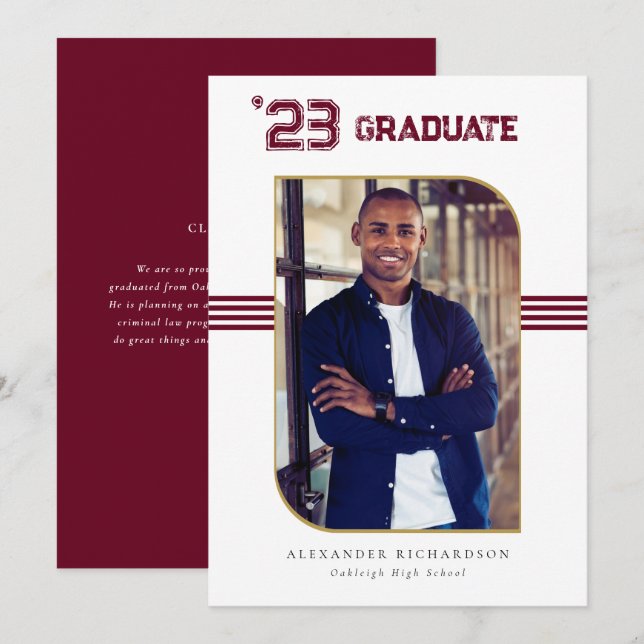 Varsity Letterman | Red & Gold Graduation Photo Announcement (Front/Back)