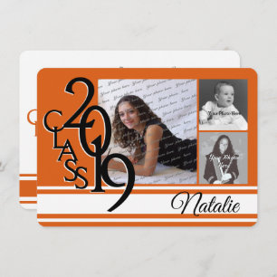 Varsity Orange 2019 Graduation Tri Photo Invitation
