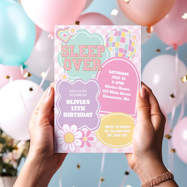Varsity pastel patch Sleepover Birthday Invitation (Creator Uploaded)