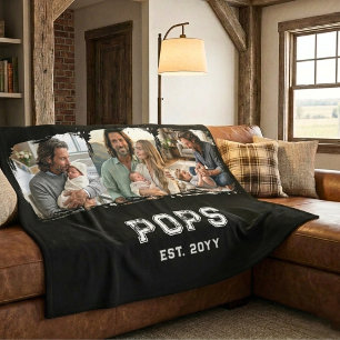 Varsity Pops 3 Photo Grandpa Nickname Est Year Fleece Blanket